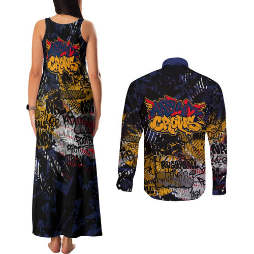 Adelaide Crows Couples Matching Tank Maxi Dress and Long Sleeve Button Shirt Urban Graffiti Street Art - Bold Abstract Spray Paint