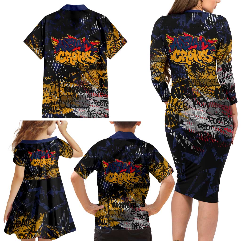 Adelaide Crows Family Matching Long Sleeve Bodycon Dress and Hawaiian Shirt Urban Graffiti Street Art - Bold Abstract Spray Paint