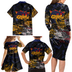 Adelaide Crows Family Matching Long Sleeve Bodycon Dress and Hawaiian Shirt Urban Graffiti Street Art - Bold Abstract Spray Paint