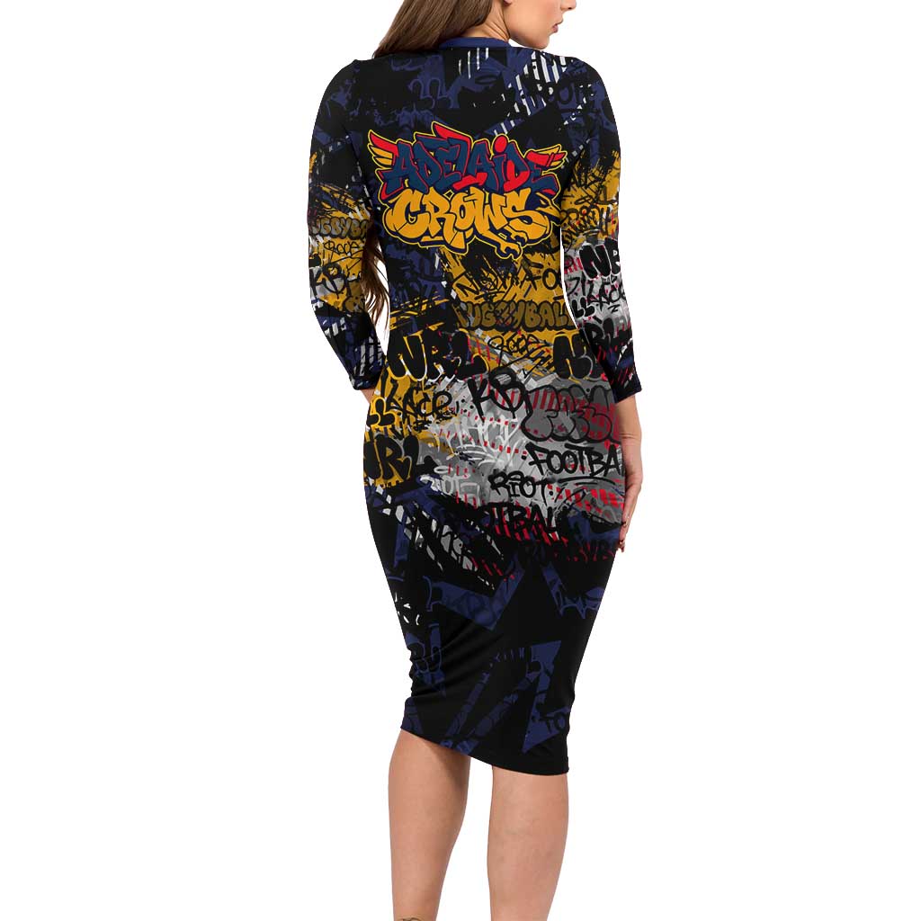 Adelaide Crows Family Matching Long Sleeve Bodycon Dress and Hawaiian Shirt Urban Graffiti Street Art - Bold Abstract Spray Paint