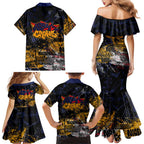 Adelaide Crows Family Matching Mermaid Dress and Hawaiian Shirt Urban Graffiti Street Art - Bold Abstract Spray Paint