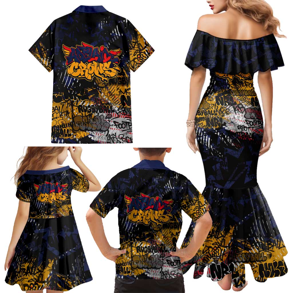 Adelaide Crows Family Matching Mermaid Dress and Hawaiian Shirt Urban Graffiti Street Art - Bold Abstract Spray Paint