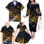 Adelaide Crows Family Matching Off The Shoulder Long Sleeve Dress and Hawaiian Shirt Urban Graffiti Street Art - Bold Abstract Spray Paint