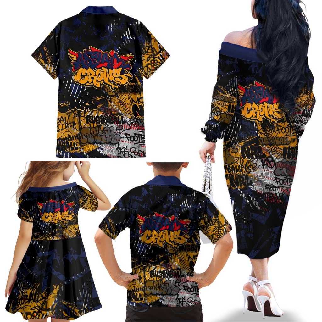 Adelaide Crows Family Matching Off The Shoulder Long Sleeve Dress and Hawaiian Shirt Urban Graffiti Street Art - Bold Abstract Spray Paint
