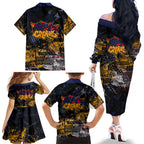 Adelaide Crows Family Matching Off The Shoulder Long Sleeve Dress and Hawaiian Shirt Urban Graffiti Street Art - Bold Abstract Spray Paint