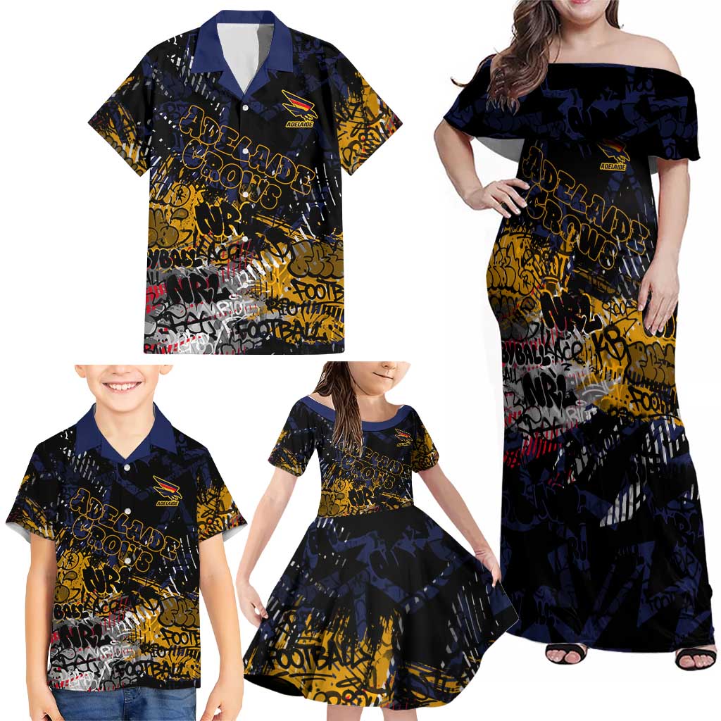 Adelaide Crows Family Matching Off Shoulder Maxi Dress and Hawaiian Shirt Urban Graffiti Street Art - Bold Abstract Spray Paint