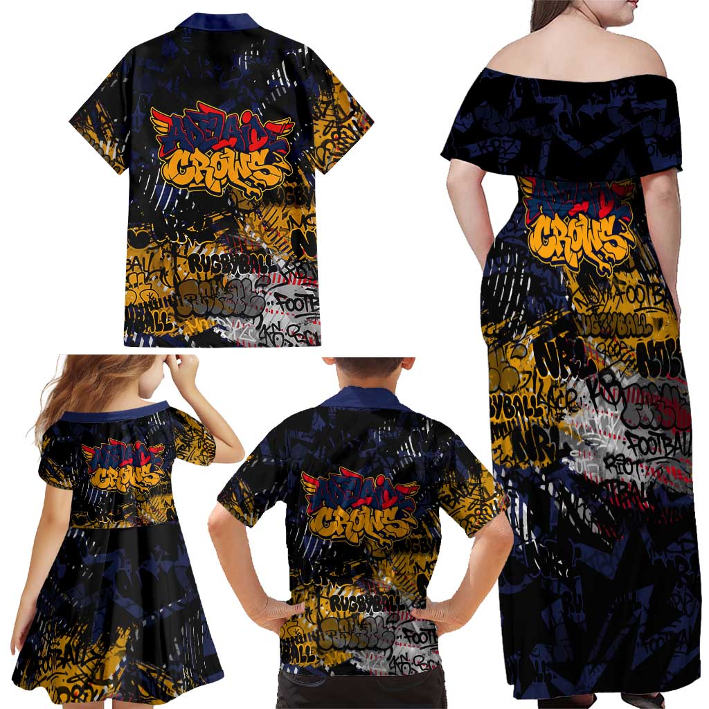 Adelaide Crows Family Matching Off Shoulder Maxi Dress and Hawaiian Shirt Urban Graffiti Street Art - Bold Abstract Spray Paint