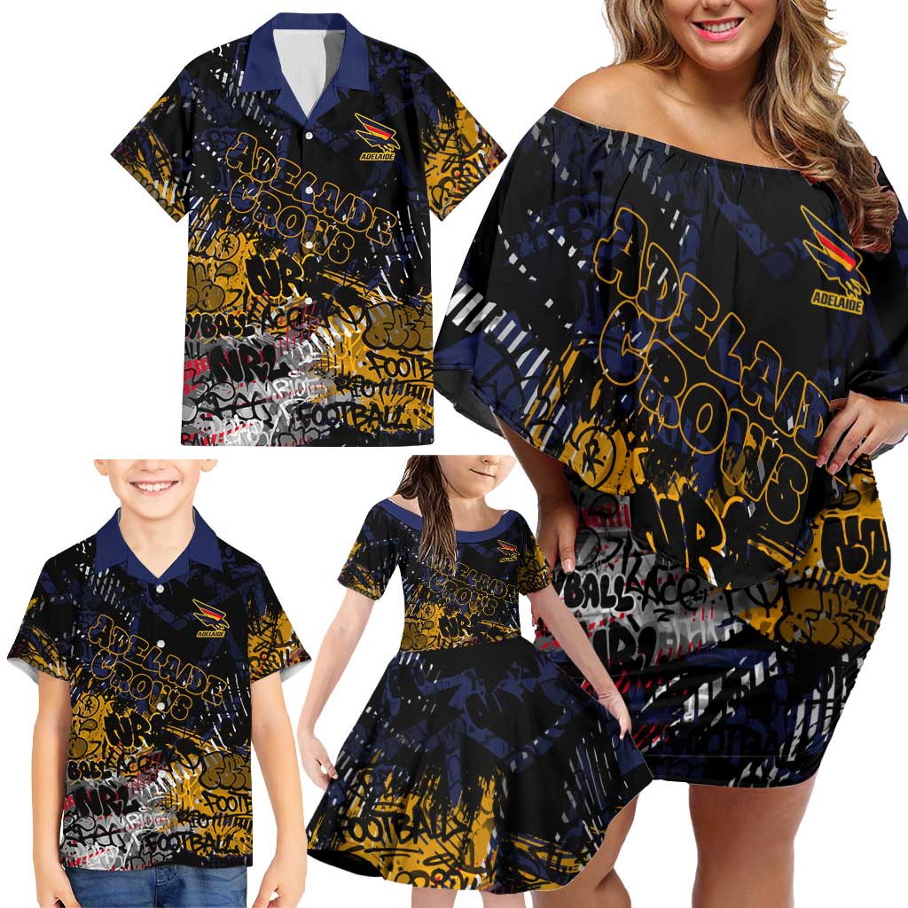 Adelaide Crows Family Matching Off Shoulder Short Dress and Hawaiian Shirt Urban Graffiti Street Art - Bold Abstract Spray Paint