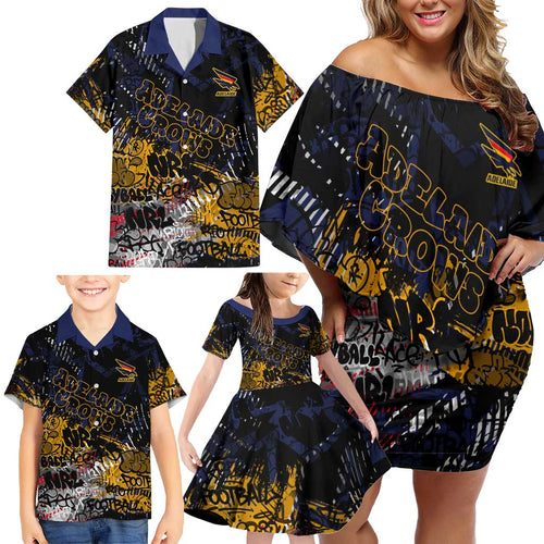 Adelaide Crows Family Matching Off Shoulder Short Dress and Hawaiian Shirt Urban Graffiti Street Art - Bold Abstract Spray Paint