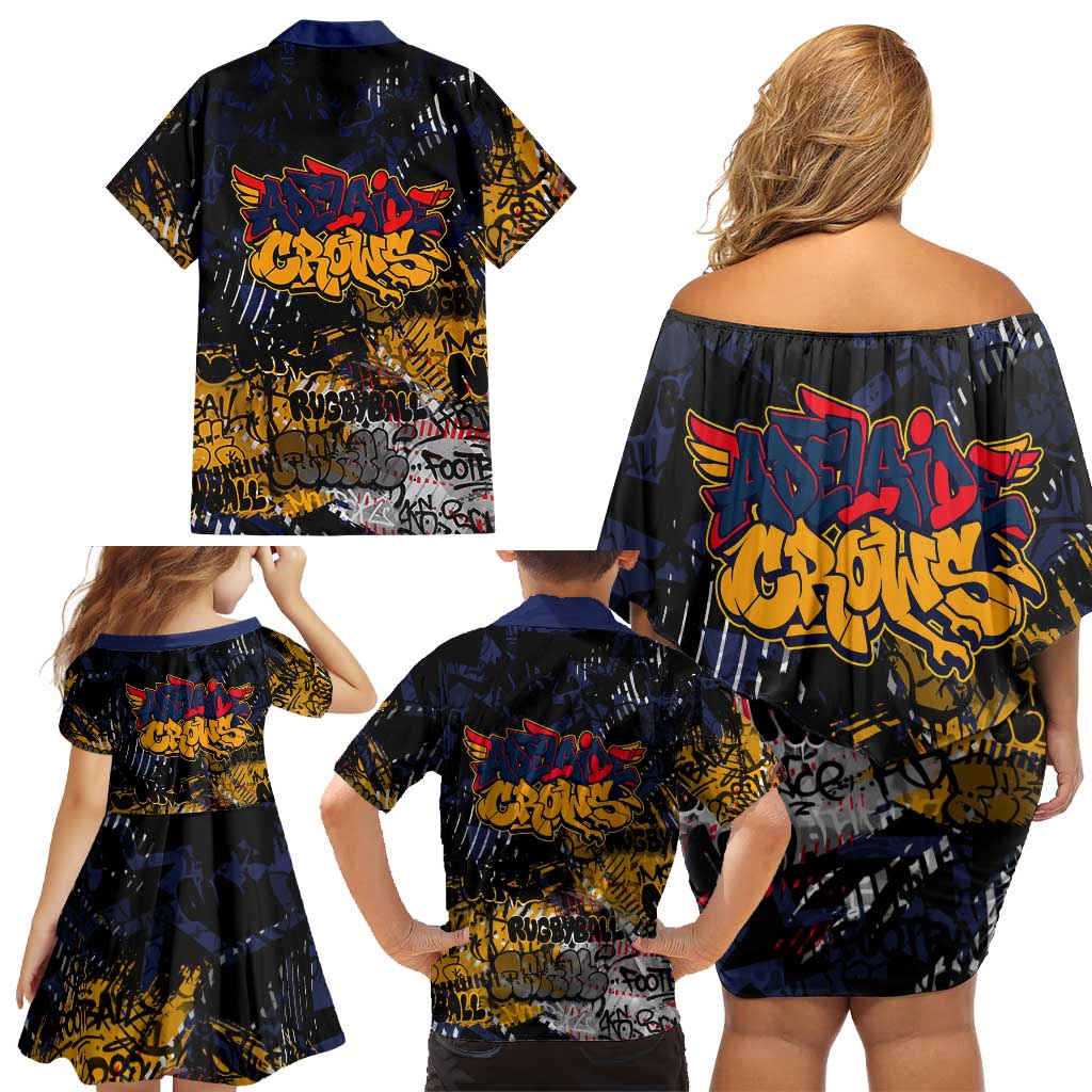 Adelaide Crows Family Matching Off Shoulder Short Dress and Hawaiian Shirt Urban Graffiti Street Art - Bold Abstract Spray Paint