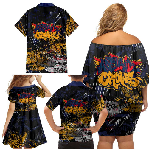 Adelaide Crows Family Matching Off Shoulder Short Dress and Hawaiian Shirt Urban Graffiti Street Art - Bold Abstract Spray Paint