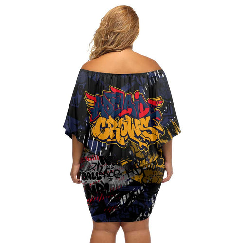 Adelaide Crows Family Matching Off Shoulder Short Dress and Hawaiian Shirt Urban Graffiti Street Art - Bold Abstract Spray Paint