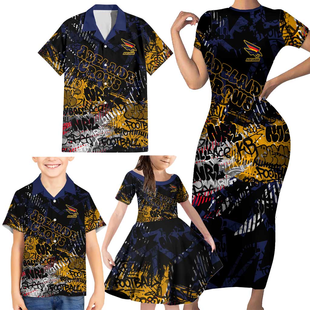 Adelaide Crows Family Matching Short Sleeve Bodycon Dress and Hawaiian Shirt Urban Graffiti Street Art - Bold Abstract Spray Paint