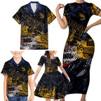 Adelaide Crows Family Matching Short Sleeve Bodycon Dress and Hawaiian Shirt Urban Graffiti Street Art - Bold Abstract Spray Paint