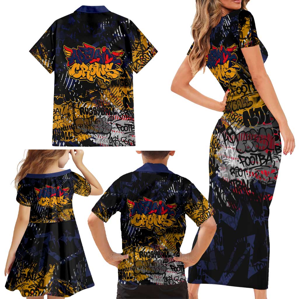 Adelaide Crows Family Matching Short Sleeve Bodycon Dress and Hawaiian Shirt Urban Graffiti Street Art - Bold Abstract Spray Paint