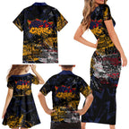 Adelaide Crows Family Matching Short Sleeve Bodycon Dress and Hawaiian Shirt Urban Graffiti Street Art - Bold Abstract Spray Paint