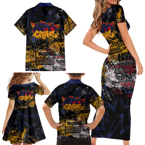 Adelaide Crows Family Matching Short Sleeve Bodycon Dress and Hawaiian Shirt Urban Graffiti Street Art - Bold Abstract Spray Paint