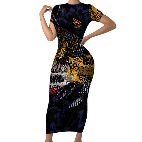 Adelaide Crows Family Matching Short Sleeve Bodycon Dress and Hawaiian Shirt Urban Graffiti Street Art - Bold Abstract Spray Paint