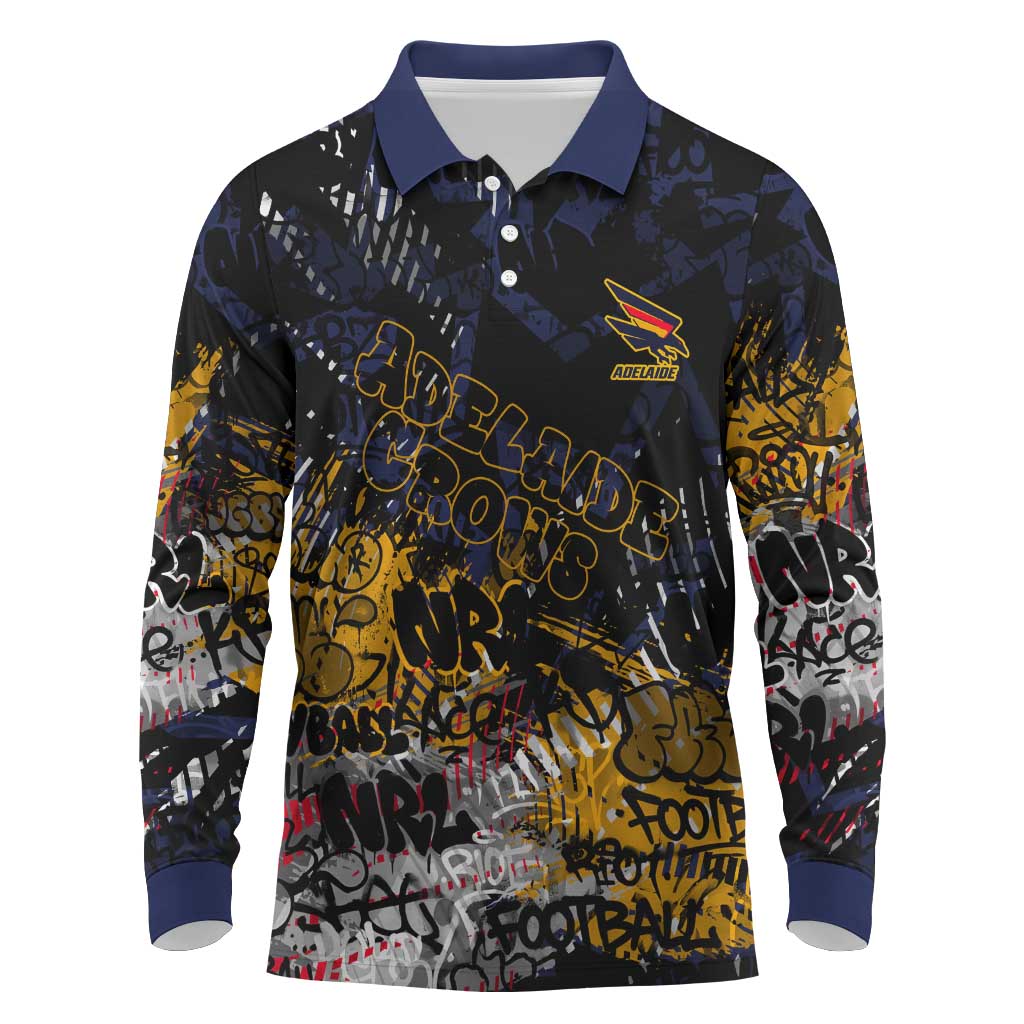 Adelaide Crows Long Sleeve Polo Shirt Urban Graffiti Street Art - Bold Abstract Spray Paint