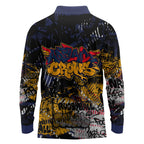 Adelaide Crows Long Sleeve Polo Shirt Urban Graffiti Street Art - Bold Abstract Spray Paint