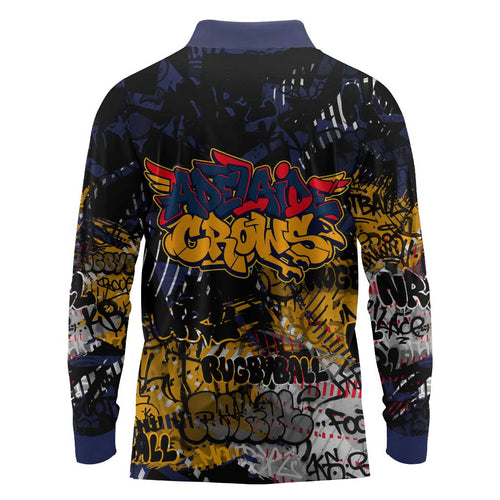 Adelaide Crows Long Sleeve Polo Shirt Urban Graffiti Street Art - Bold Abstract Spray Paint