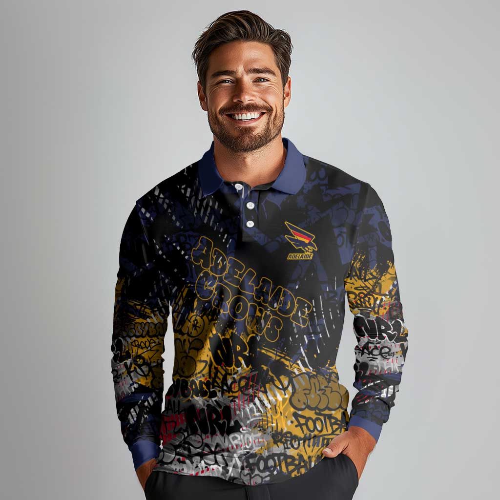 Adelaide Crows Long Sleeve Polo Shirt Urban Graffiti Street Art - Bold Abstract Spray Paint