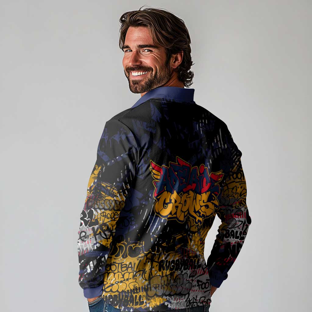 Adelaide Crows Long Sleeve Polo Shirt Urban Graffiti Street Art - Bold Abstract Spray Paint