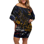 Adelaide Crows Off Shoulder Short Dress Urban Graffiti Street Art - Bold Abstract Spray Paint