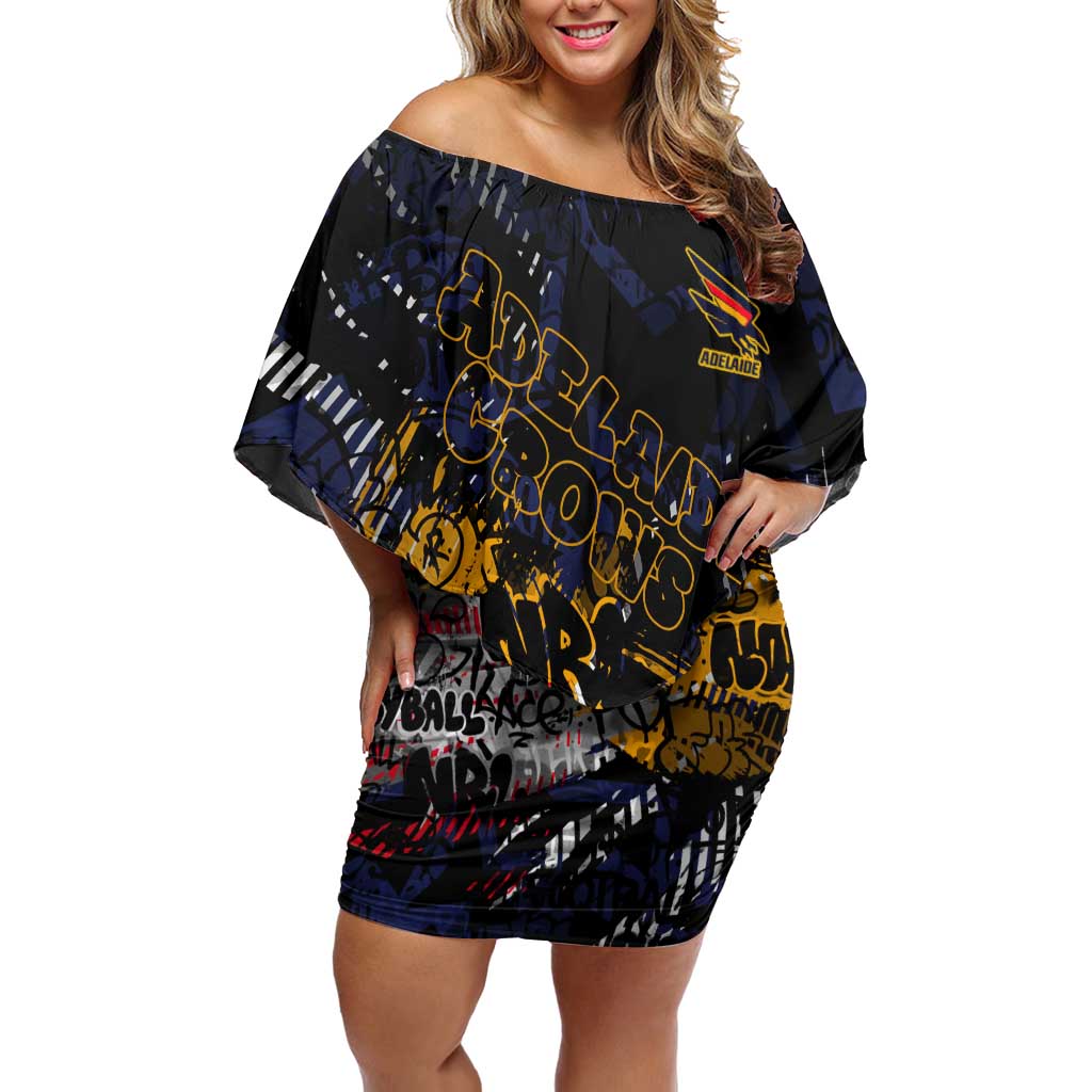 Adelaide Crows Off Shoulder Short Dress Urban Graffiti Street Art - Bold Abstract Spray Paint