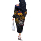 Adelaide Crows Off The Shoulder Long Sleeve Dress Urban Graffiti Street Art - Bold Abstract Spray Paint