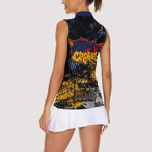 Adelaide Crows Women Sleeveless Polo Shirt Urban Graffiti Street Art - Bold Abstract Spray Paint