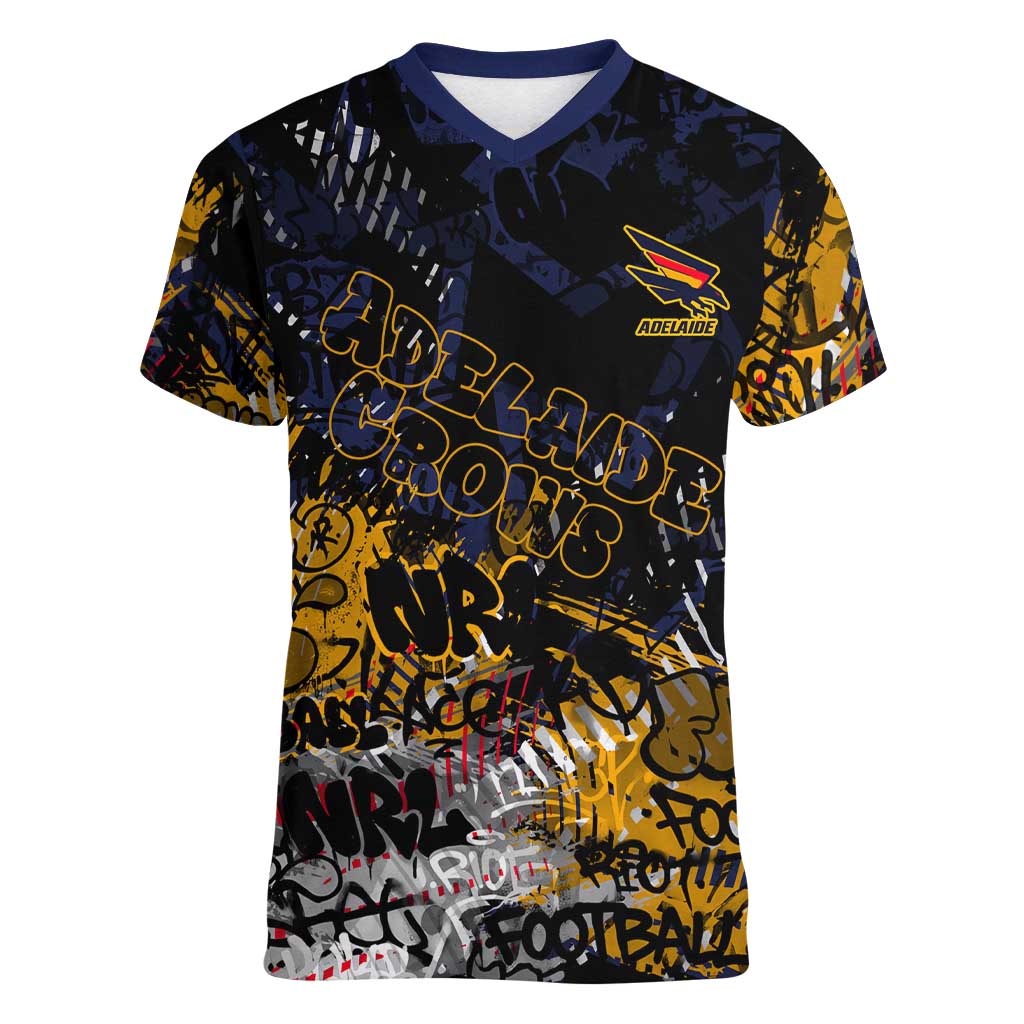 Adelaide Crows Women V-Neck T-Shirt Urban Graffiti Street Art - Bold Abstract Spray Paint