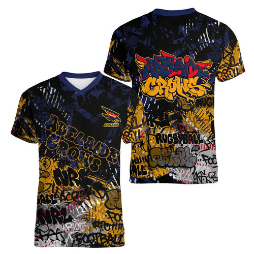 Adelaide Crows Women V-Neck T-Shirt Urban Graffiti Street Art - Bold Abstract Spray Paint