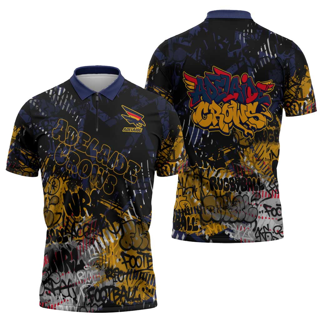 Adelaide Crows Zipper Polo Shirt Urban Graffiti Street Art - Bold Abstract Spray Paint