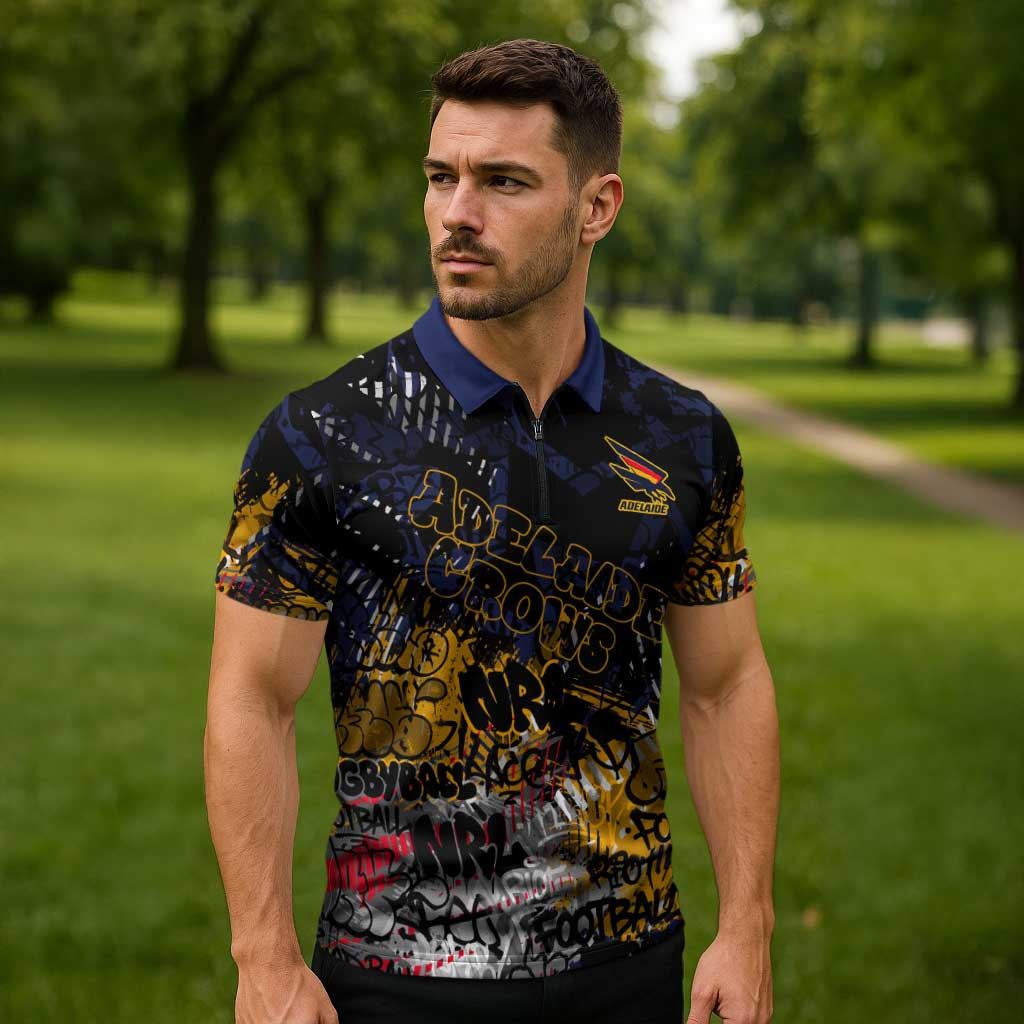 Adelaide Crows Zipper Polo Shirt Urban Graffiti Street Art - Bold Abstract Spray Paint