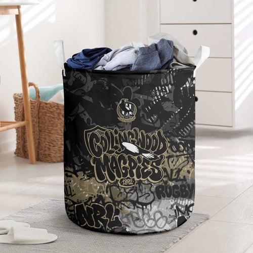 Collingwood Magpies Laundry Basket Urban Graffiti Street Art - Bold Abstract Spray Paint