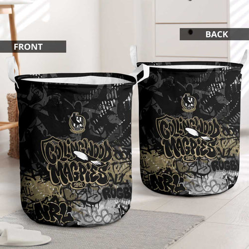 Collingwood Magpies Laundry Basket Urban Graffiti Street Art - Bold Abstract Spray Paint
