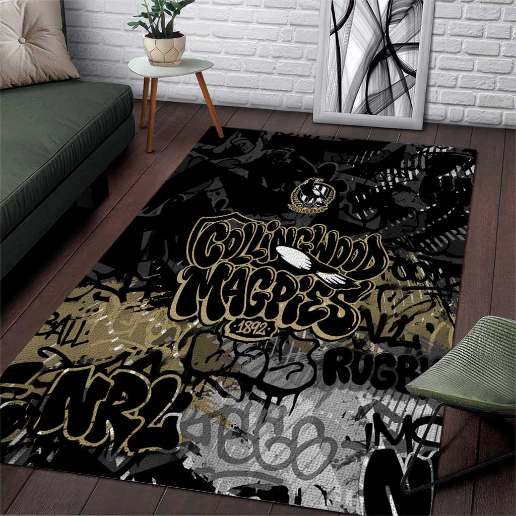 Collingwood Magpies Area Rug Urban Graffiti Street Art - Bold Abstract Spray Paint