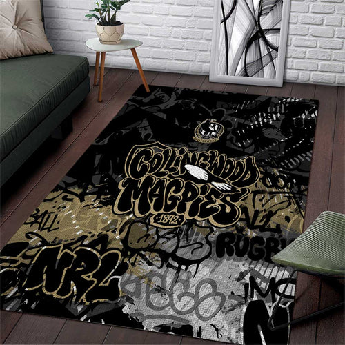 Collingwood Magpies Area Rug Urban Graffiti Street Art - Bold Abstract Spray Paint