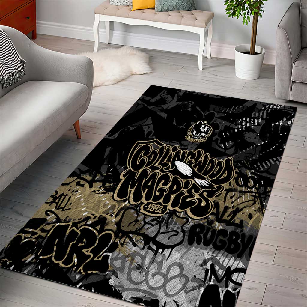 Collingwood Magpies Area Rug Urban Graffiti Street Art - Bold Abstract Spray Paint