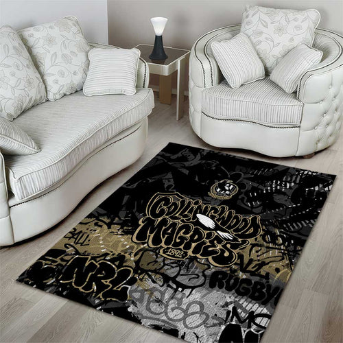 Collingwood Magpies Area Rug Urban Graffiti Street Art - Bold Abstract Spray Paint