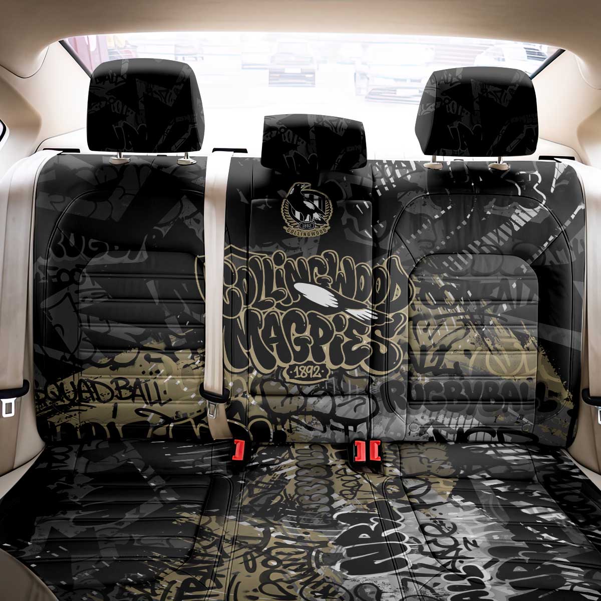 Collingwood Magpies Back Car Seat Cover Urban Graffiti Street Art - Bold Abstract Spray Paint