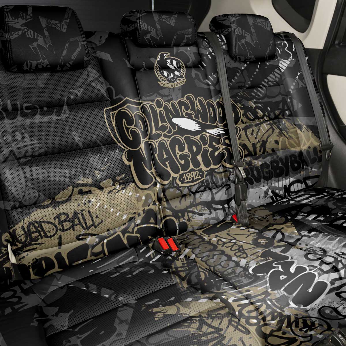 Collingwood Magpies Back Car Seat Cover Urban Graffiti Street Art - Bold Abstract Spray Paint