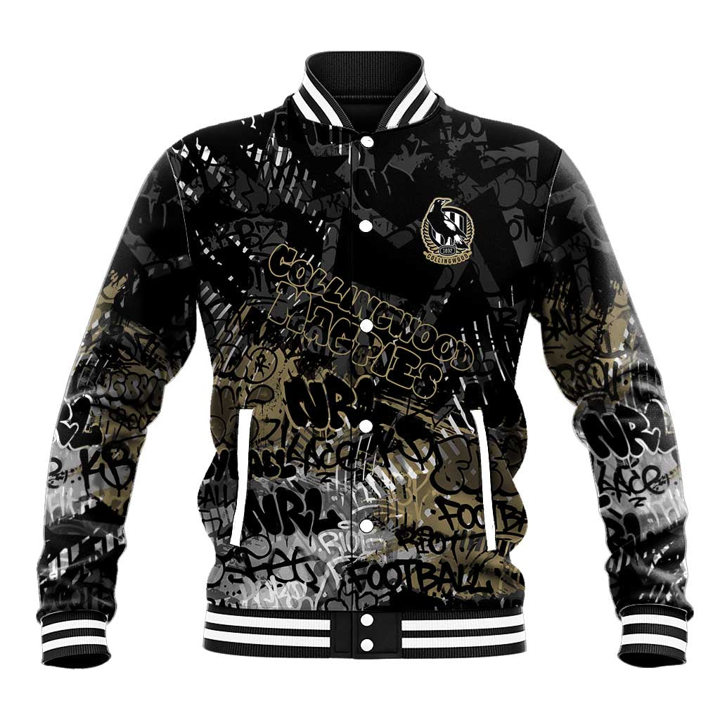 Collingwood Magpies Baseball Jacket Urban Graffiti Street Art - Bold Abstract Spray Paint
