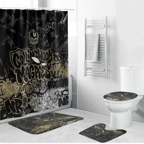 Collingwood Magpies Bathroom Set Urban Graffiti Street Art - Bold Abstract Spray Paint