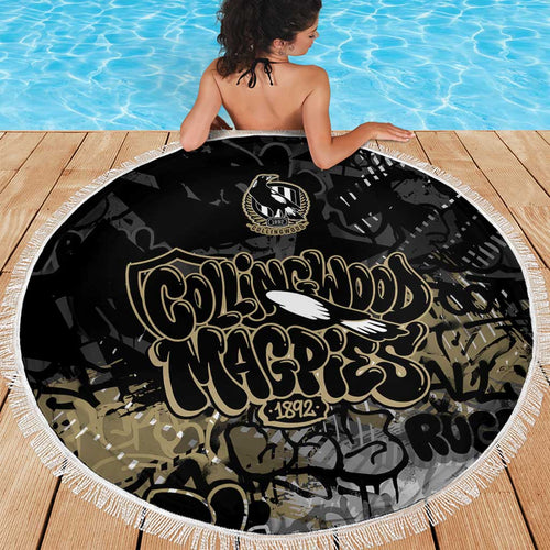 Collingwood Magpies Beach Blanket Urban Graffiti Street Art - Bold Abstract Spray Paint