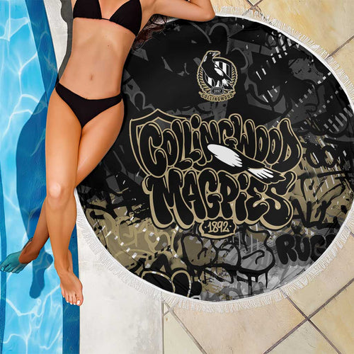 Collingwood Magpies Beach Blanket Urban Graffiti Street Art - Bold Abstract Spray Paint