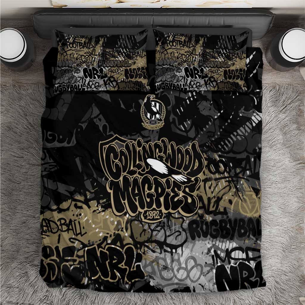 Collingwood Magpies Bedding Set Urban Graffiti Street Art - Bold Abstract Spray Paint