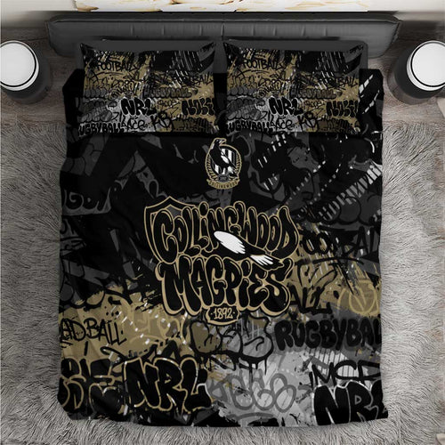 Collingwood Magpies Bedding Set Urban Graffiti Street Art - Bold Abstract Spray Paint