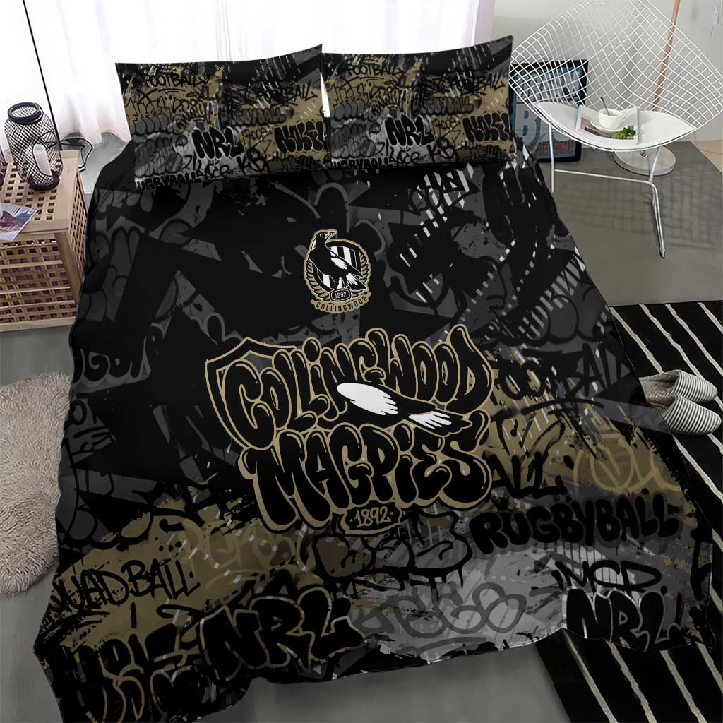 Collingwood Magpies Bedding Set Urban Graffiti Street Art - Bold Abstract Spray Paint